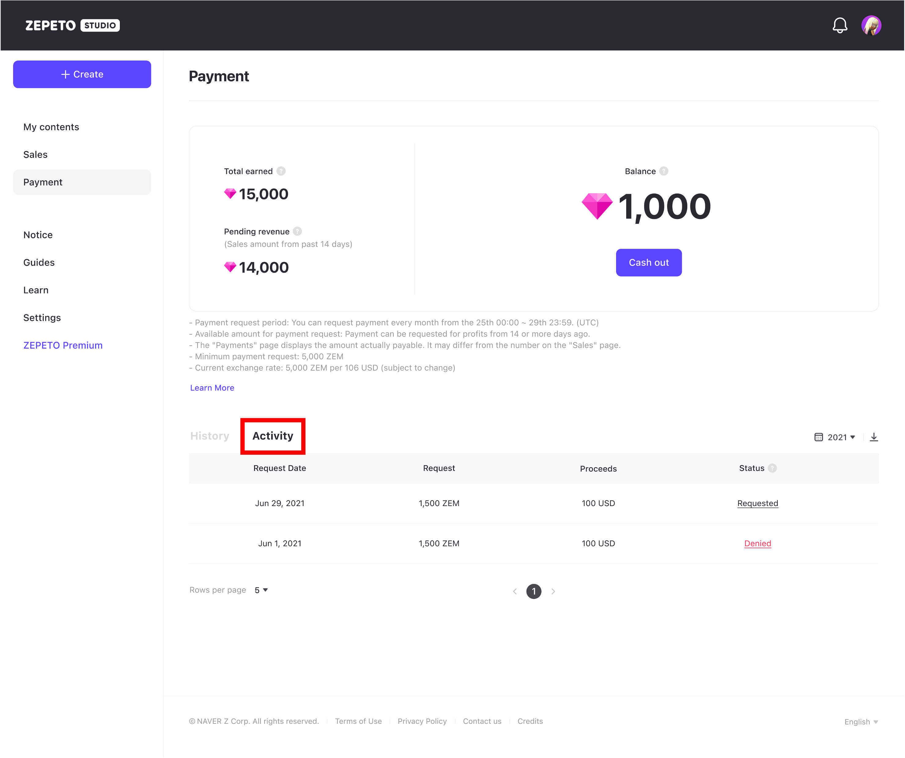 Payment requested